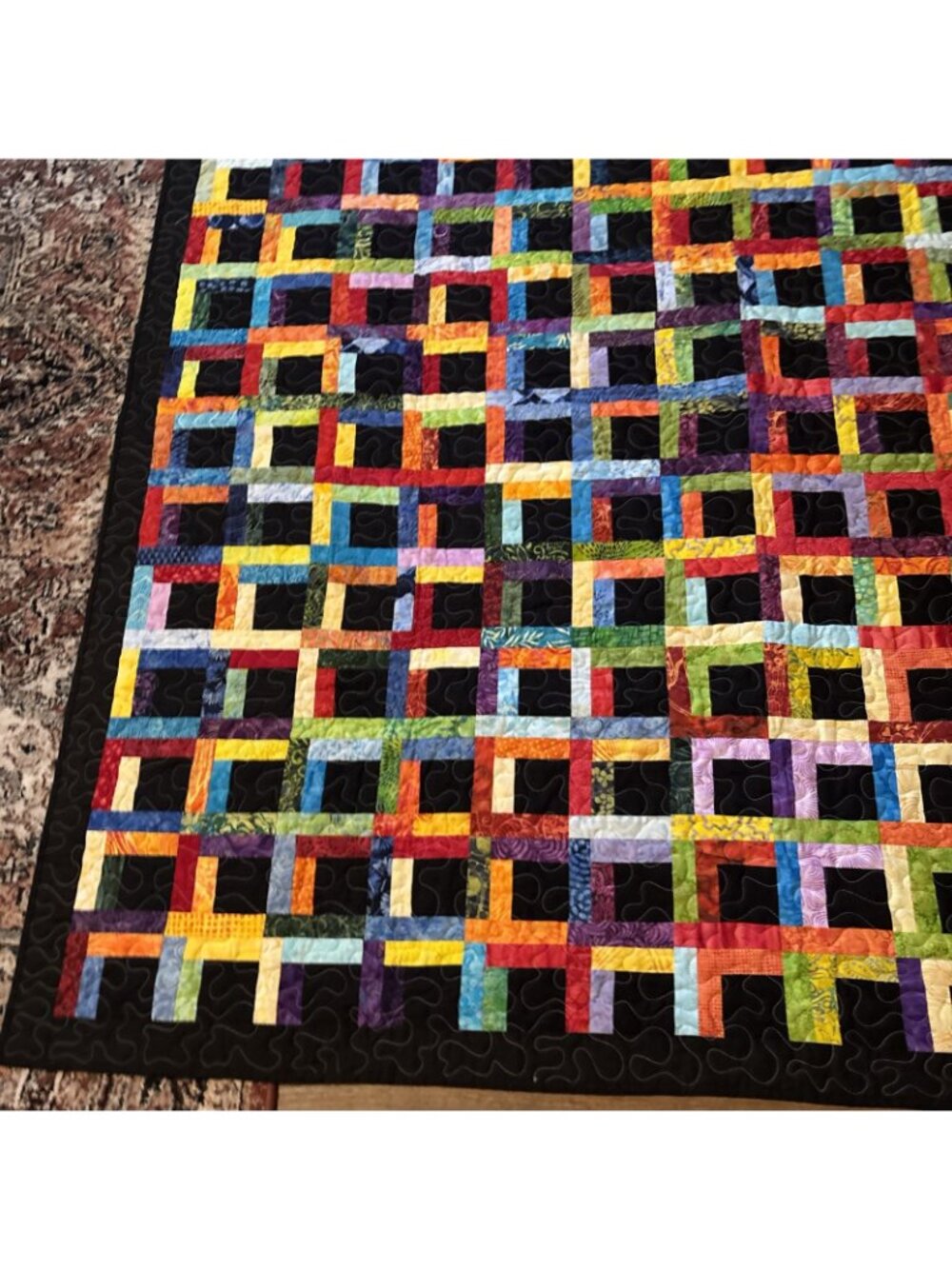 Modern Black & Multicolored Quilt Reversible Inspiring Messages  Size 67 X 67 - Picture 5 of 9